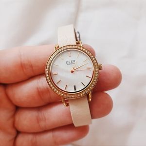 KEEP Collective Rose Gold Small Neutral Analog Watch Rhinestone Studded Jewelry